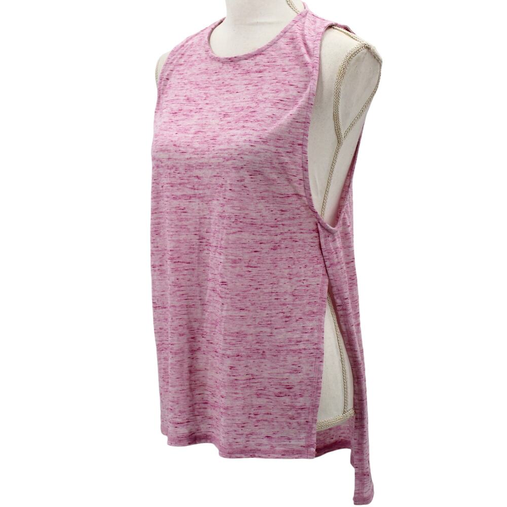 Zella Heathered Pink Side Slit Tank Top High Crew Neck Sleeveless Size Small